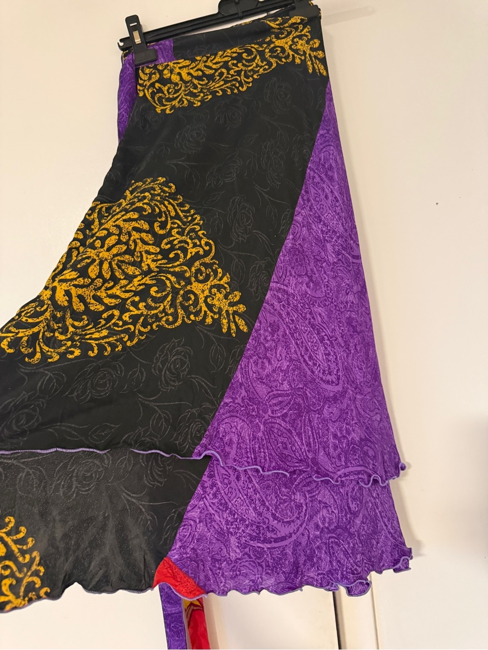 Black & Purple Patterned Wrap Maxi Skirt with Gold Motifs